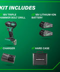 18V MultiVolt Triple Hammer Impact Driver Kit With Case, 2 Lithium Batteries And Charger, 1/4-Inch Chuck, shown with case