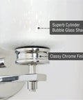 Close-up of Kira Home Phoebe 8" Modern Industrial Wall Sconce for Bathroom Vanity showcasing superb cylinder bubble glass shade and classy chrome finish.