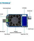 Dope USB Load Tester With Adjustable 35W Discharge Module For Quick Charge QC2.0 QC3.0 AFC FCP Testing, front view with fan and LCD