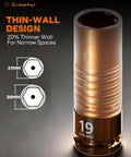 Heavy Duty Half Inch Drive Lug Nut Impact Socket Set Deep Thin Wall Sockets in 17mm 19mm 21mm CR-Mo Steel Non Marring Rim Protector
