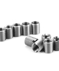 Stainless Steel Slotted Sleeve Screw Repair Kit 10 Pcs Insert Nut with male thread, shown in multiple angles