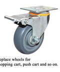 4 Inch Heavy Duty Plate Casters With 265 Lbs Per Wheel And 530 Lbs Total Capacity, PU Wheels With Ball Bearings, Gray Finish