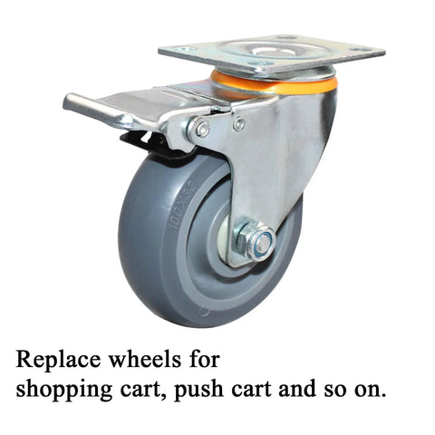 4 Inch Heavy Duty Plate Casters With 265 Lbs Per Wheel And 530 Lbs Total Capacity, PU Wheels With Ball Bearings, Gray Finish