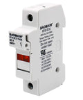 5 Pack RT18 32 X 1P DIN Rail Fuse Holder 32A 690V AC with LED Indicator, white plastic, side view showing specifications.