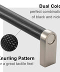 10 Pack 5 Inch Knurled Black And Nickel Cabinet Pulls Matte Black And Brushed Nickel Cabinet Handles detail showing black knurled bar and nickel end