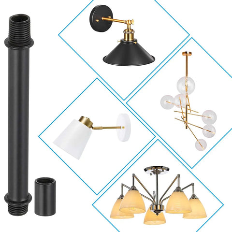 Dope Double End Threaded Lamp Rod Kit 400mm Carbon Steel M10 Straight Pipe Stems for lamps and chandeliers with connectors