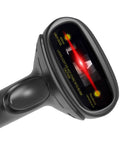 Close-up of USB Laser Barcode Scanner Wired Handheld 1D Barcode Scanner Reader Black With 150 Scans Per Second LED Indicator