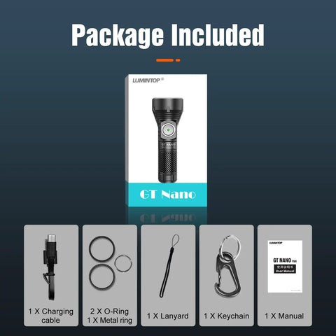 Image of GT Nano Keychain Flashlight Tiny Powerhouse With 450 Lumens 300 Meter Beam Distance package contents displayed.