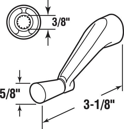 Casement Window Crank Handle Three Eighths Inch Bore Three And One Eighth Inch Reach White Diecast Construction diagram