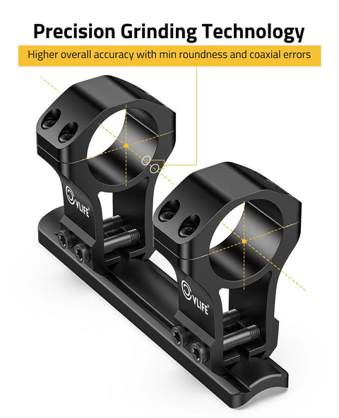 Two-Piece 1 Inch Dovetail Scope Rings Mount With See Through Base For Eleven Millimeter Or Three-Eighths Inch Dovetail Rails High-Profile Rifle Scope Mount Rock-Solid Fit, showcasing precision grinding technology.