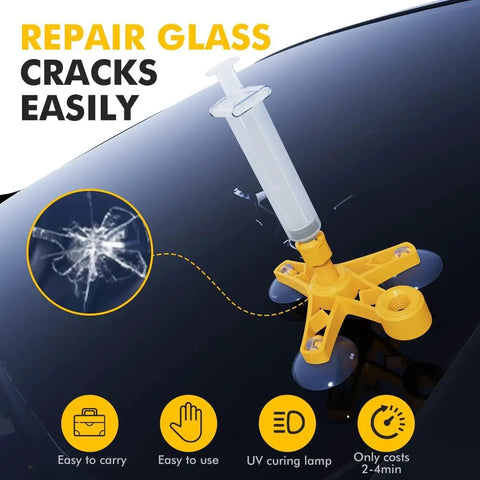 Windshield Repair Kit With UV Curing Light For Chips And Cracks All In One Auto Glass Repair Tool on vehicle windshield