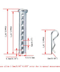 Rugged Adjustable Clevis Pin 3/8 x 2 Inch Zinc Coated Steel With 8 Holes And R Clip, diagram showing dimensions and design features.