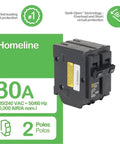30 Amp Two Pole Surge Circuit Breaker For 120/240V Home Panels, 10kA Interrupting Rating, standard design shown