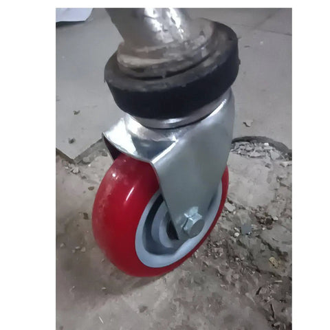 Heavy Duty 4 Inch Red Swivel Casters, M16 Threaded Stem Polyurethane Wheel Pack For Furniture, close-up view showing the wheel and metal stem.
