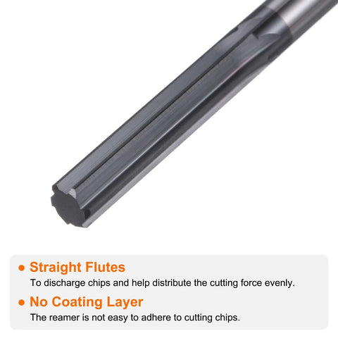 Carbide chucking reamer, close-up view, straight flute, straight shank, 0.25 in dia, black