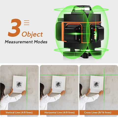 Self Leveling Laser Level Kit With Four 360 Degree Green Beams, 100ft Range showing 3 measurement modes