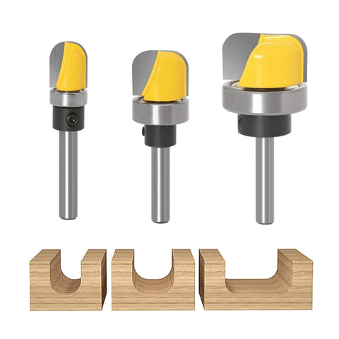 Dish Carving Router Bit Set With Ball Bearing Three Piece One Quarter Inch Shank Bowl And Tray Template Bits For DIY Woodworking
