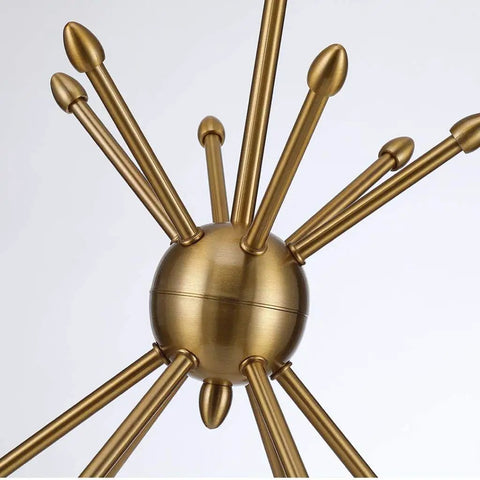 Close-up of Six Light Sputnik Pendant Light Modern Mid Century Chandelier Semi Flush Mount Ceiling Fixture with rotatable arms