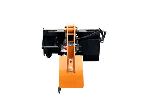 Front view of Field Trencher Skid Steer Attachment For Farms And Landscapes With 48 Inch Trench Depth And 8 Inch Cutting Width 15 To 25 GPM