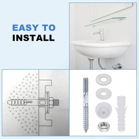 Heavy Duty Basin Mounting Screws And Bolts Kit For Wall Mounted Sinks Self Tapping Screws Bolts Washers 2 Sets With Nuts Expansion Anchors And Instruction Manual Perfect For Bathroom Sink Install, basin wall screw kit with anchor, washer and nut