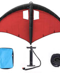 Inflatable Windsurf Wing With Clear Window For Easy Visibility, Handheld Wing Foil Kite For Surfing And Water Play, Red, accessories shown