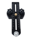 Rock Solid Aluminum Thin Rip Jig For Precision Woodworking Projects with measurements and adjustable knobs for accuracy.