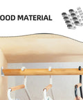 Beefy Heavy Duty Zinc Alloy Closet Rod End Support Bracket For Clothes Hanging Bar, Silver, shown in use with wooden rod and hangers