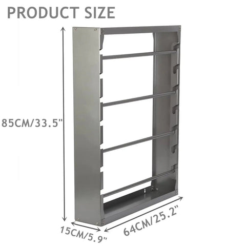 Wall Mounted Wire Spool Rack With Four Adjustable Rods, Heavy Duty Cold Rolled Steel Cable Dispenser, dimensions shown
