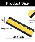 2 Pack 3 Channel Rubber Cable Ramp Protector For Indoor Outdoor Use dimensions illustration with 40.3 x 10.7 x 1.7 inches