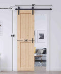 Top Notch Solid Spruce Sliding Barn Door 24 X 84 Inches Interior Wood Panel Slab with dimensions on display.