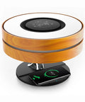 Bedside Lamp With 10W Wireless Charger And Bluetooth Speaker, Digital Clock, Sleep Mode, circular wooden design, phone charging