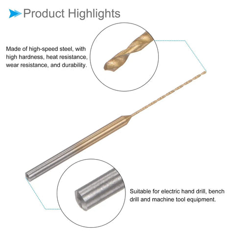 Mini Drill Bit Set 0.6mm Diameter With 2.35mm Shank Titanium Coated Micro Engraving Bits close-up details
