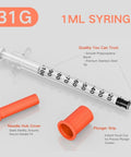 1 Ml Disposable Syringe With 31G Five Sixteenth Inch Needle Eight Millimeter, 30 Pack Individually Wrapped, Pro Grade Lab Syringe For Precise Dose Calibration And Safe Medical Use, 1 mL 31G syringe barrel with plunger grip and needle cover