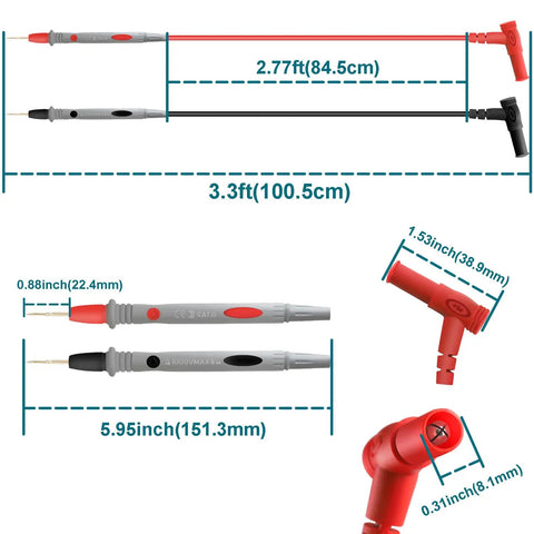 3.3 Foot Multimeter Test Leads Kit With 4mm Banana Plug To Alligator Clips Gold Plated Pro Grade Probes For Electrical Testing