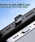 Four Pack USB C Dust Plugs For USB C Port And Speaker Grilles, Dual Head Type C Cover With Metal Mesh, Dark Blue