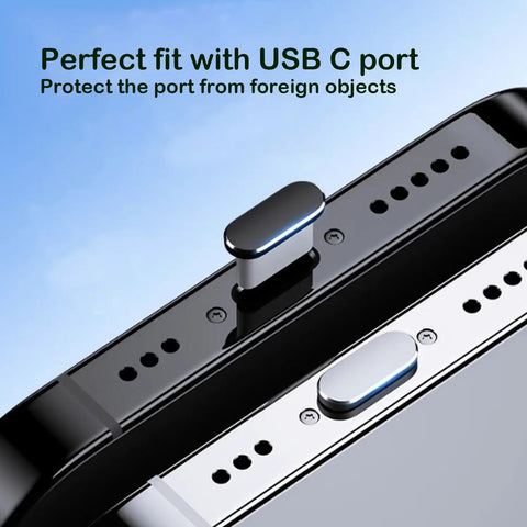 Four Pack USB C Dust Plugs For USB C Port And Speaker Grilles, Dual Head Type C Cover With Metal Mesh, Dark Blue