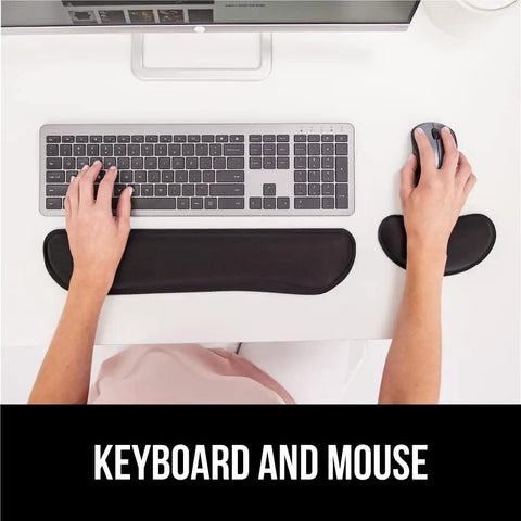 Silky Memory Foam Wrist Rest For Keyboard And Mouse Ergonomic Design For Typing Pain Relief Two Piece Desk Pad Set on desk
