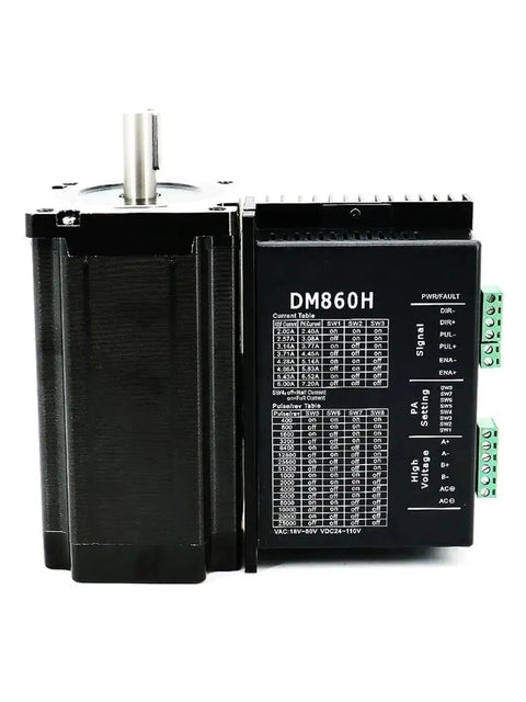 Thinking Process: 86mm NEMA 34 stepper motor with DM860H driver, black metal housing, for automation