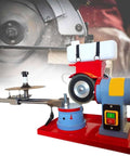 Heavy Duty Rotary Angle Mill Sharpener And Round Circular Saw Blade Grinder With Water Injection Cooling To Burn Off Dust And Keep Carbide Tips Razor Sharp All Day Long, showing motor and water tank.