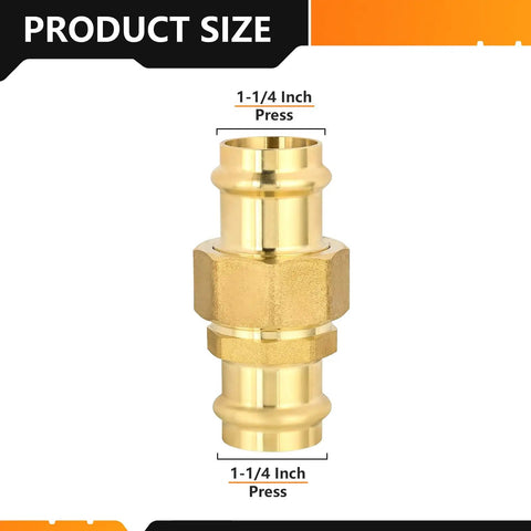 No Sweat Copper Press Union Coupling Heavy Duty Lead Free Brass Plumbing Fitting 1-1/4 inch size for plumbing jobs.