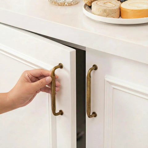 Hand opening cabinet with Ten Pack 5 Inch Antique Brass Cabinet Pulls For Kitchen Cabinets And Bathroom Vanities, Vintage Retro Drawer Handles