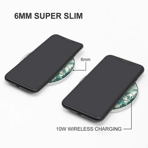 Mint Green Watercolor Daisy Wireless Charger Pad With 10W Fast Charging Portable Qi Charger Pad for iPhone and Android, slim design.