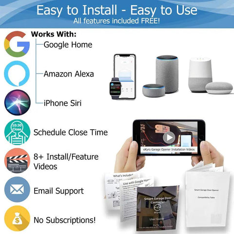 Smart Garage Door Opener With Universal WiFi Remote Compatible With Alexa, Google Home, iPhone, Siri, And Android, Includes Door Left Open Alerts And Security System Integration, Updated Model For Easy Phone Control