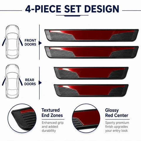 Ford Edge Door Sill Guards 4 Piece Set Glossy Red Peel And Stick Entry Trim Protectors for front and rear doors