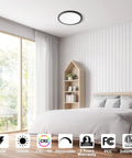 Modern bedroom with Two Pack 12 Inch Black Flush Mount LED Ceiling Light, 24W Round Dimmable Ceiling Lamp