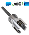 Heavy Duty 1/2 Inch Pvc Pipe Threader Tool for Internal And External Threading Compatible With Electric Drill, featuring 40Cr alloy steel construction.