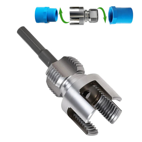 Heavy Duty 1/2 Inch Pvc Pipe Threader Tool For Internal And External Threading Compatible With Electric Drill close-up of cutter head design.