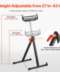Height adjustable feature of Killer 2 Pack Adjustable Roller Stands Built Like A Tank With Chrome Steel Supports Up To 250 Pounds Each.