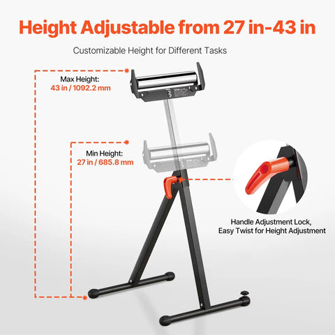 Height adjustable feature of Killer 2 Pack Adjustable Roller Stands Built Like A Tank With Chrome Steel Supports Up To 250 Pounds Each.