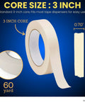 Beige Painter Tape For Crisp Lines And Trim, 0.7 Inch By 60 Yards showing 3-inch core size, thin low residue masking tape, pro grade pack.